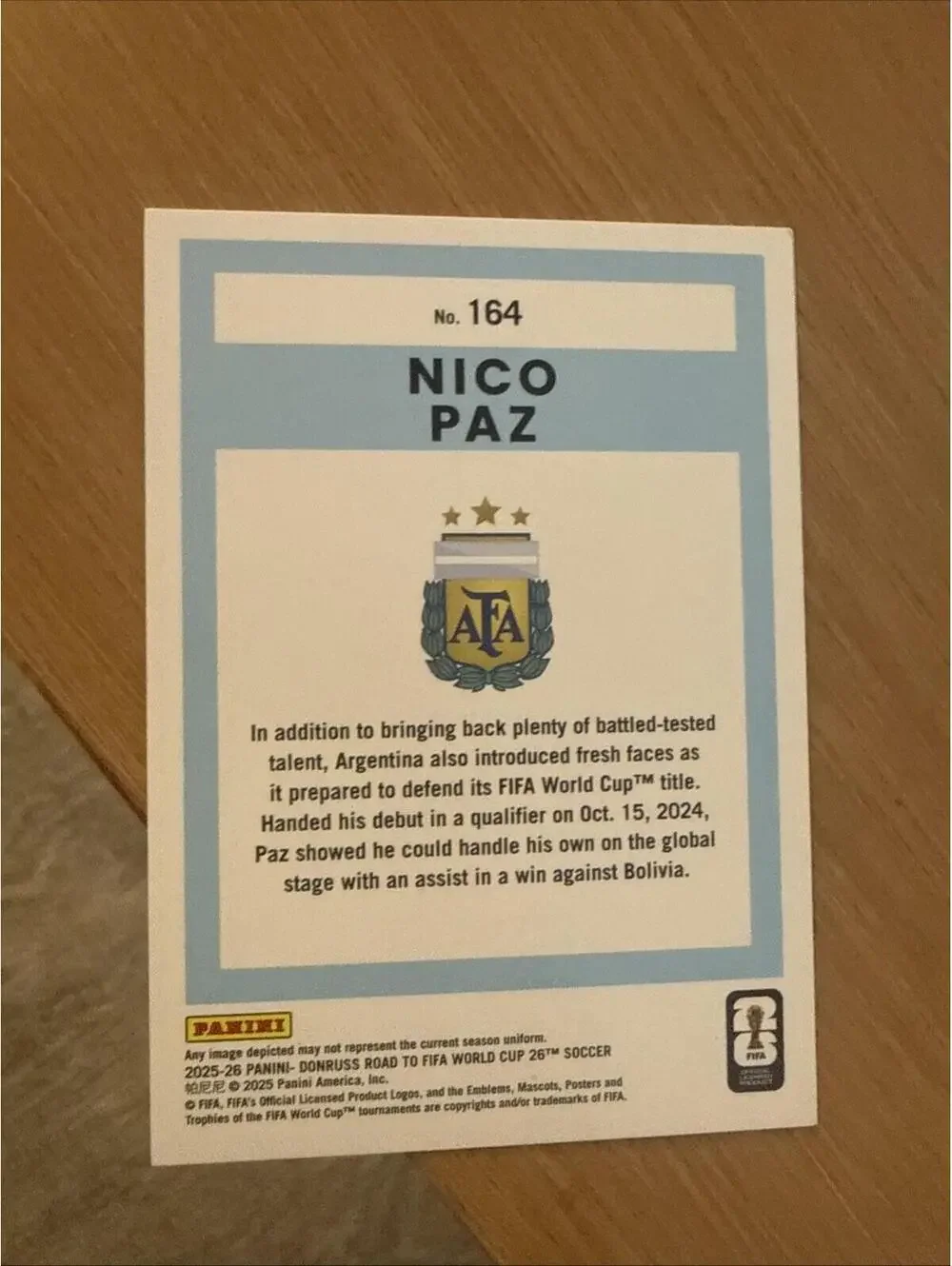 2025-26 Donruss Road to FIFA World Cup #164 Nico Paz Argentina /210 Refractor